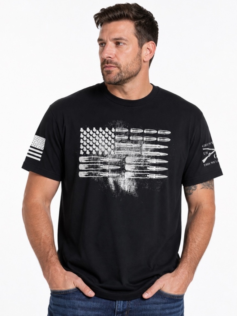 Grunt Style American Bullet Flag Black Graphic T-Shirt Tee Mens XL